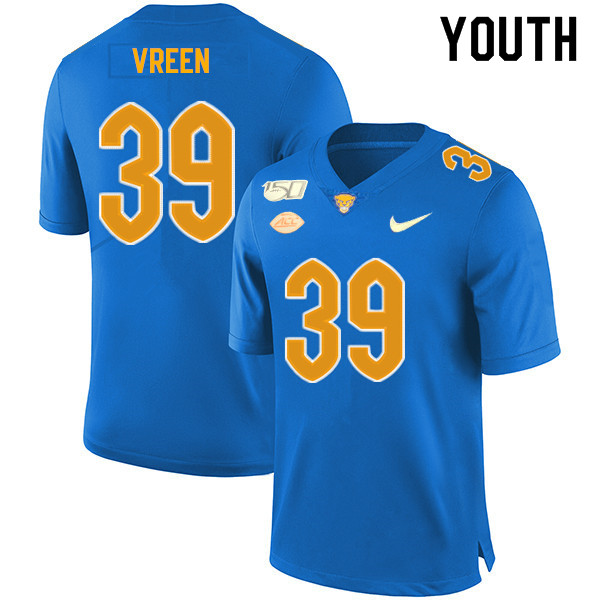 2019 Youth #39 Kyle Vreen Pitt Panthers College Football Jerseys Sale-Royal